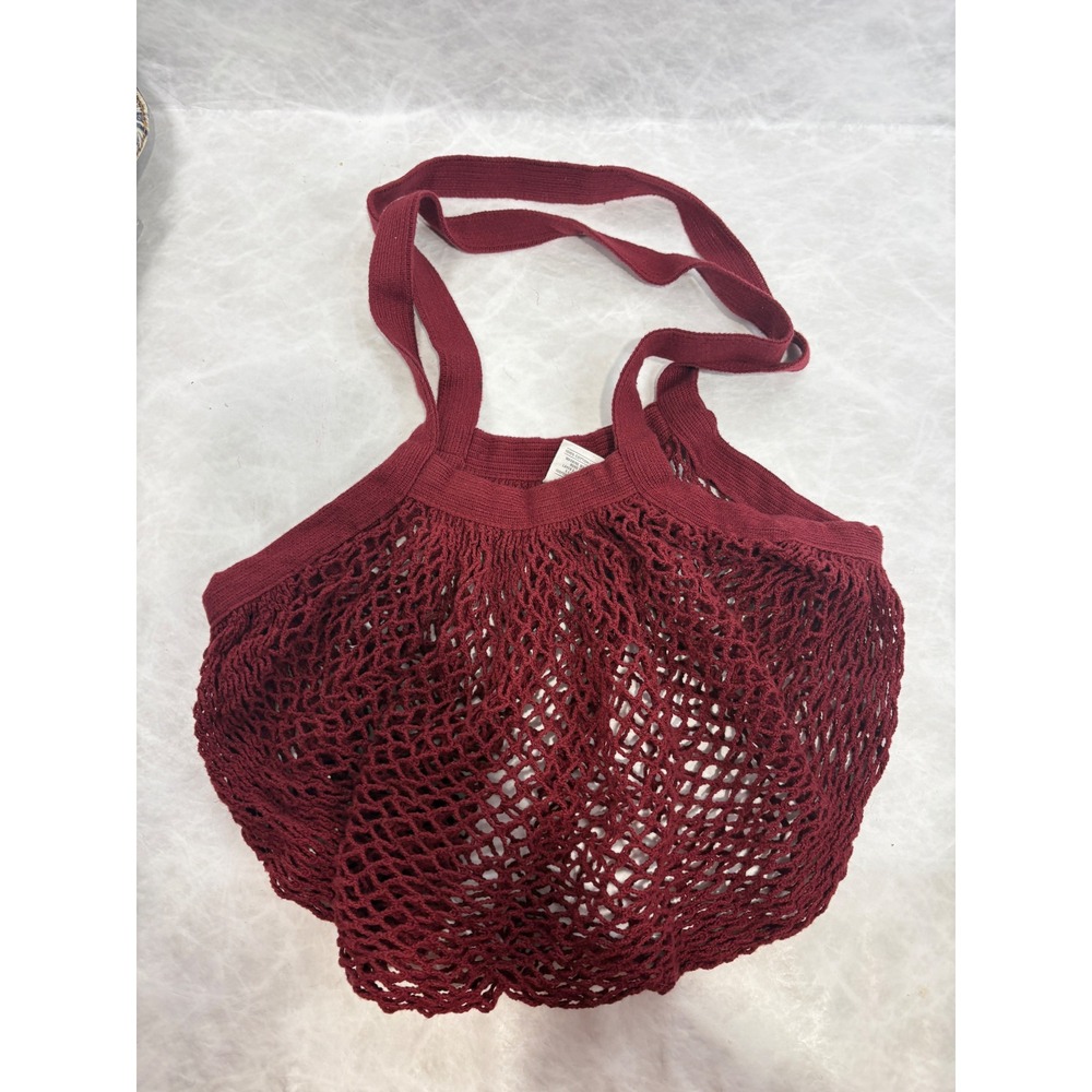 Now Designs Burgundy Red Cotton Mesh Market Tote Bag Reusable Net Shopper Eco